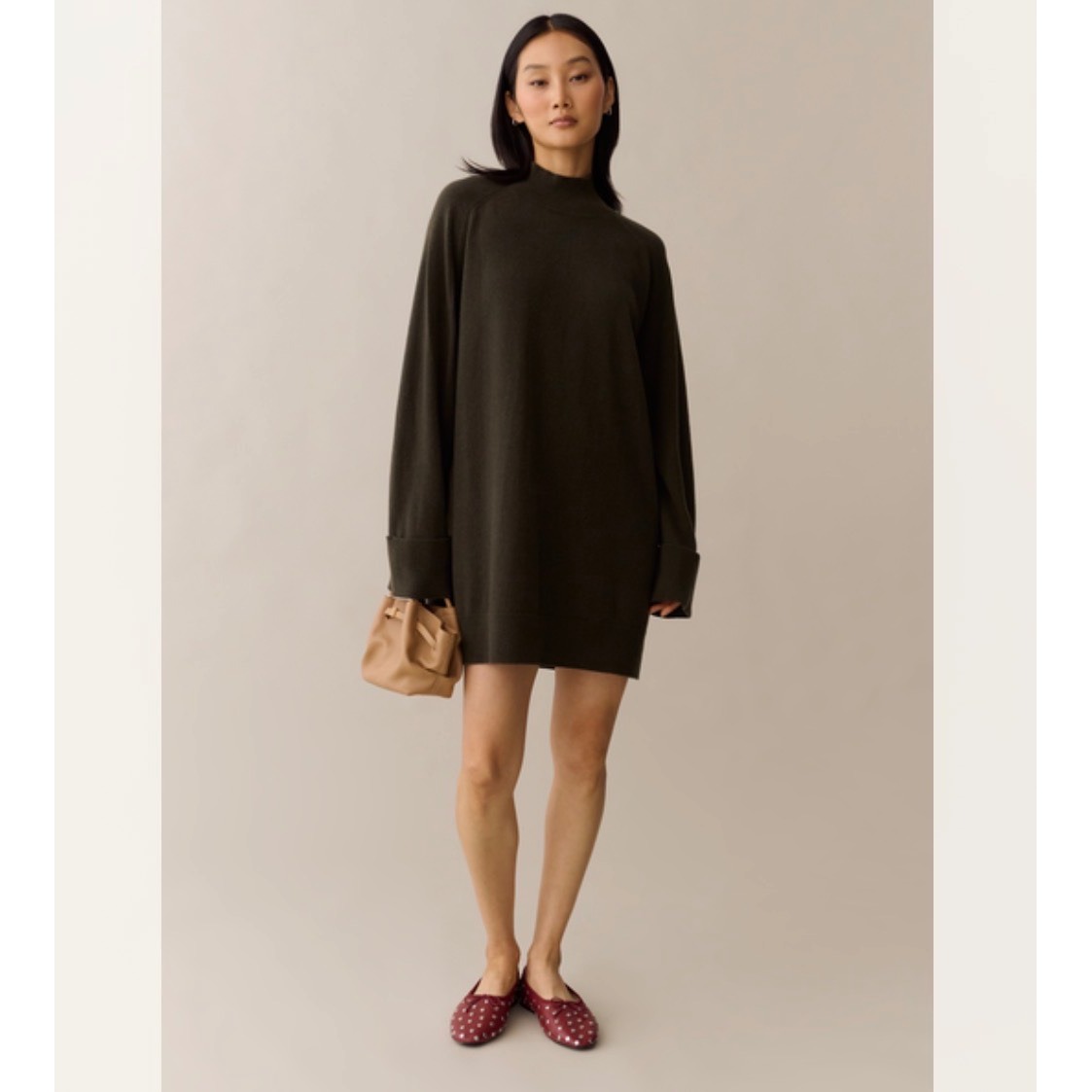 C8 Kourt Mock Neck Mini Olive Green Xl Nwt Vale Wool Sweater Dress Wide Sleeve